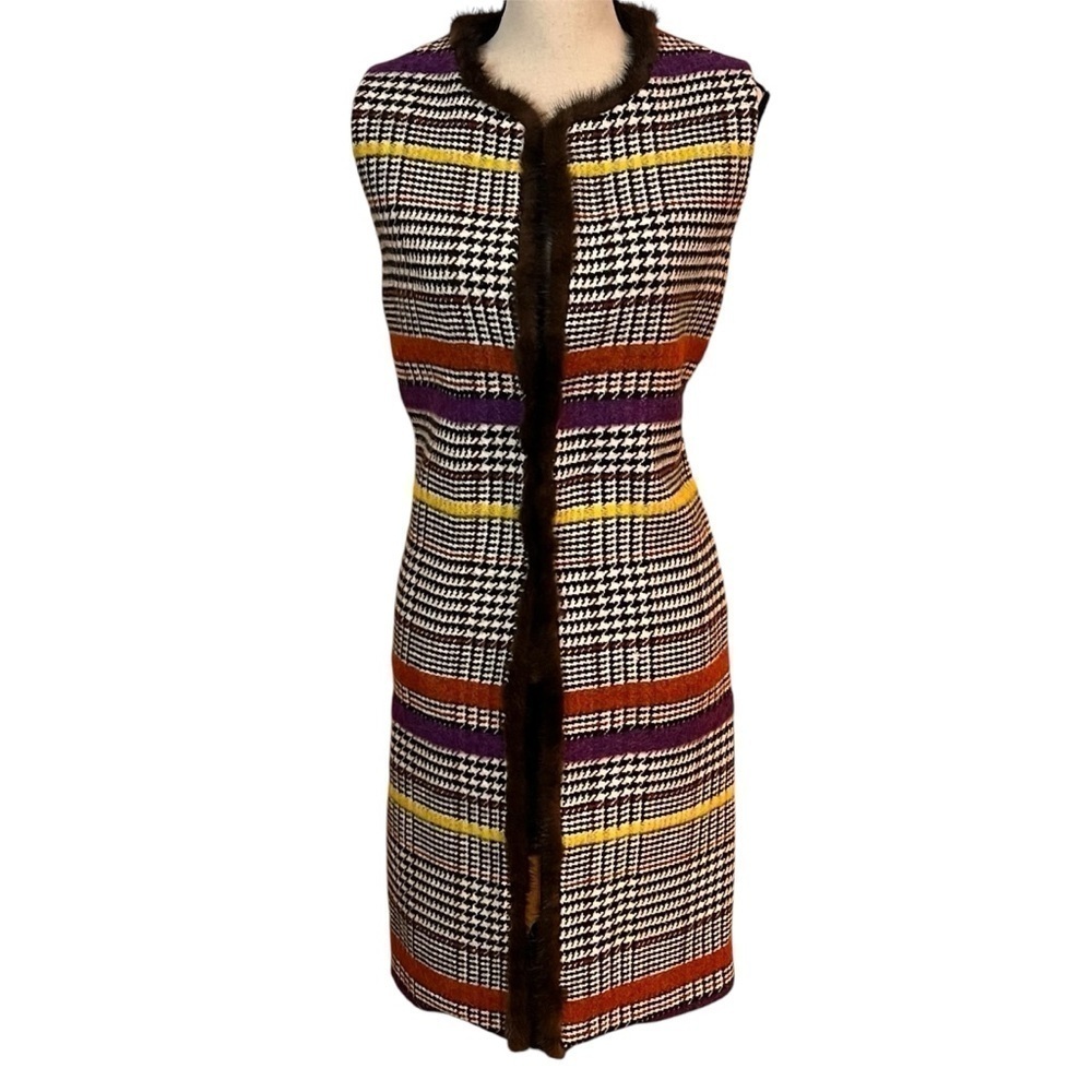 Vilagallo Chelsea Check SweaterJacket W/Mink Piping Sz-42
